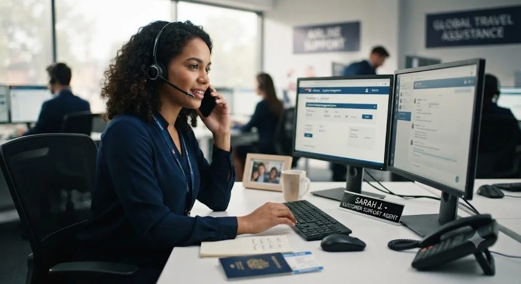 Support agent assisting a traveler by phone